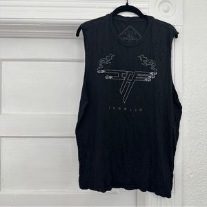 lip service cult/dolls kill black & white distressed “inhalin’” muscle tank